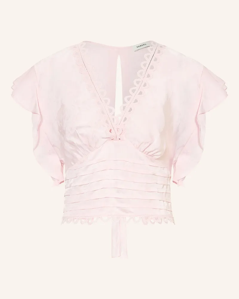 Sandro Blusenshirt Aus Jacquard Mit Volants pink Hellrosa