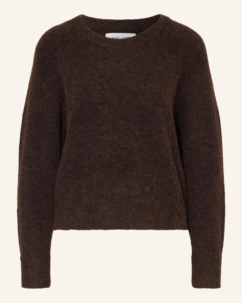Samsøe & Samsøe Pullover NOR O-N SHORT mit Alpaka Dunkelbraun