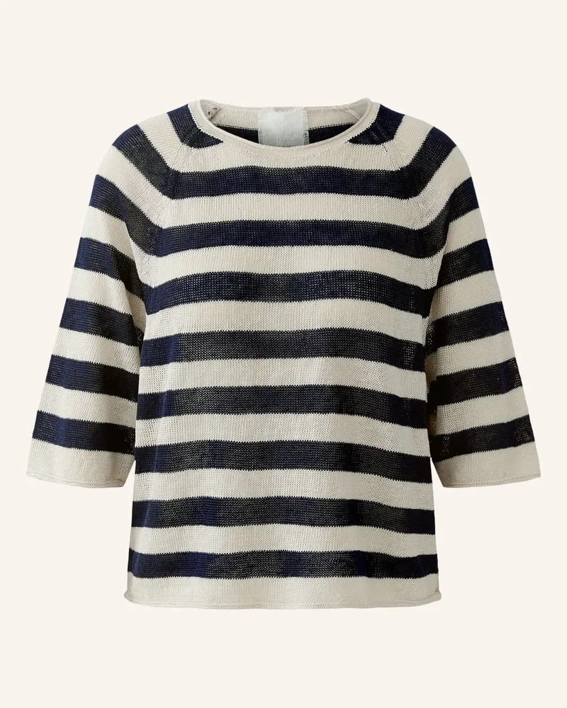 Oui  Strickshirt Aus Leinen Mit 3/4-Arm blau Dunkelblau