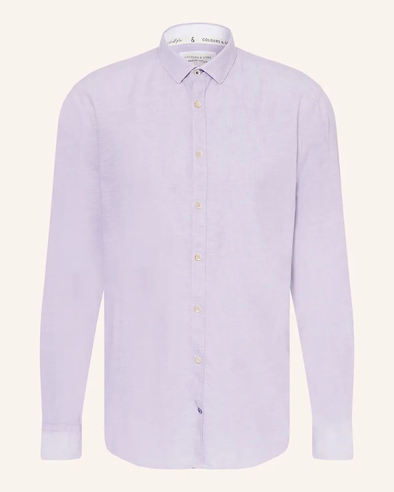 colours & sons Hemd Slim Fit mit Leinen Helllila