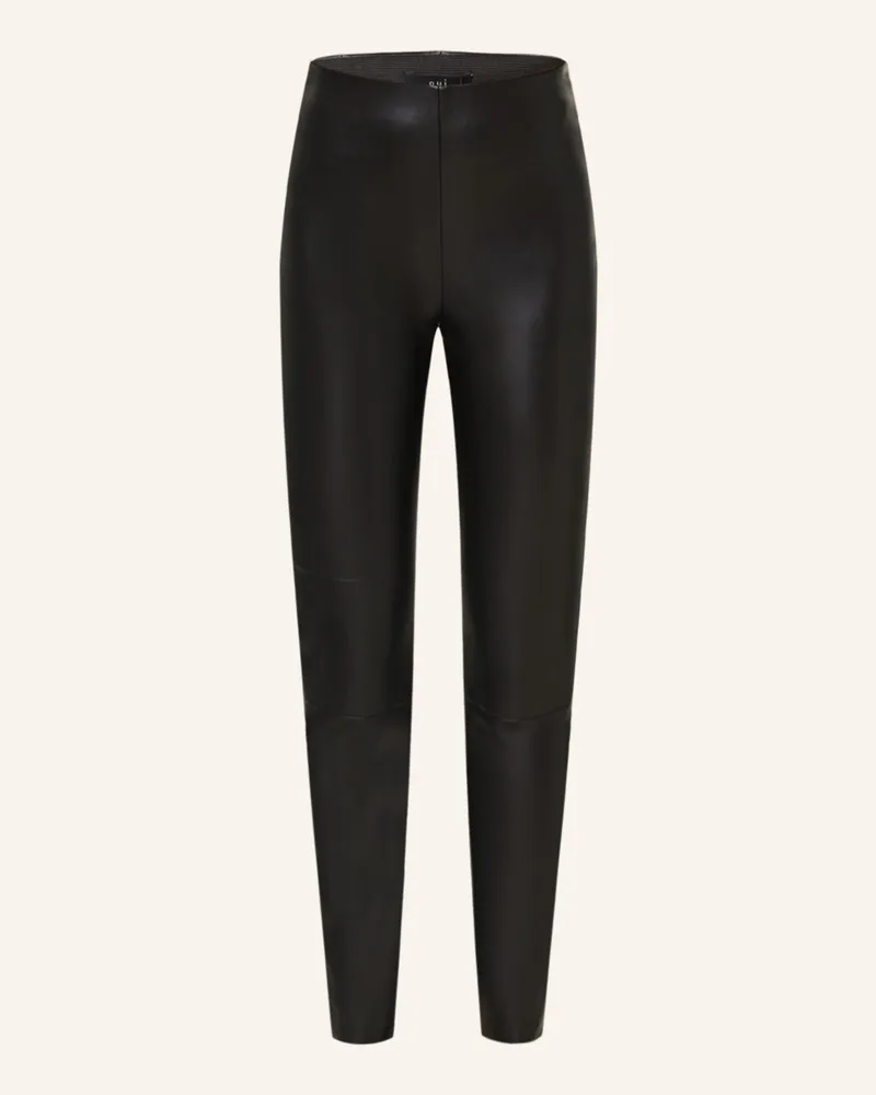 Oui  Leggings In Lederoptik schwarz Schwarz