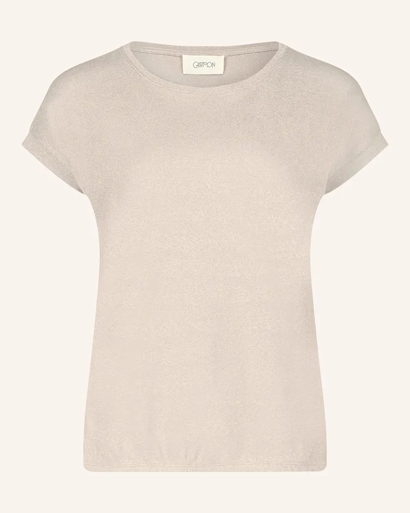 Cartoon T-Shirt mit Glitzergarn Beige