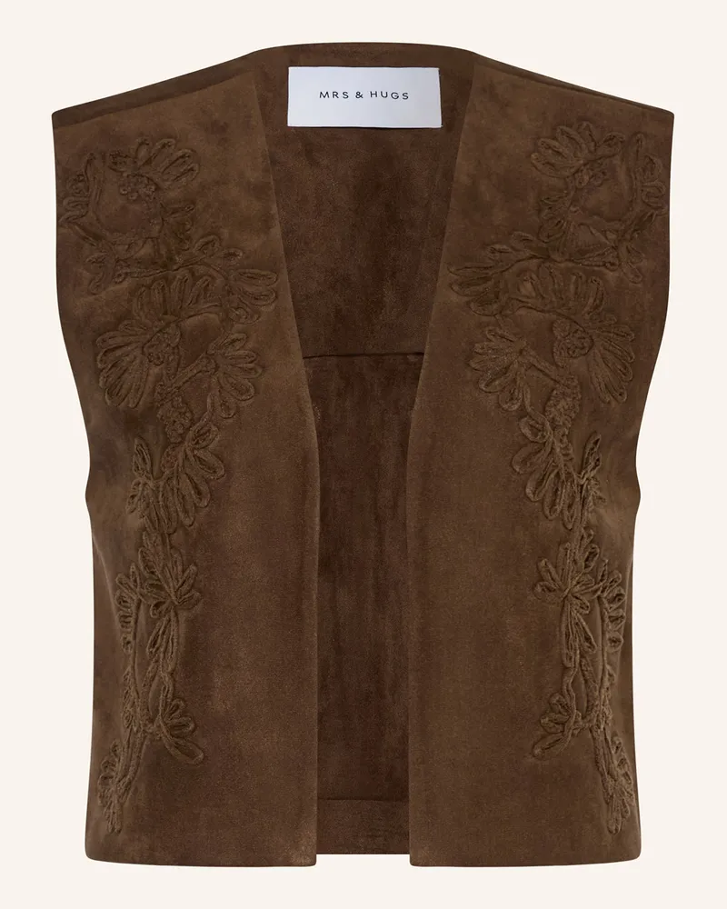 Mrs & HUGS Blazerweste in Lederoptik Dunkelbraun