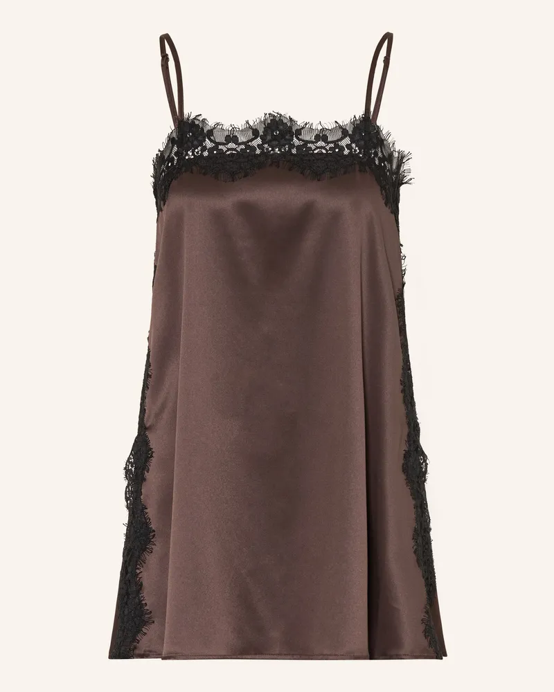 Mrs & HUGS Satintop Mit Spitze braun Dunkelbraun
