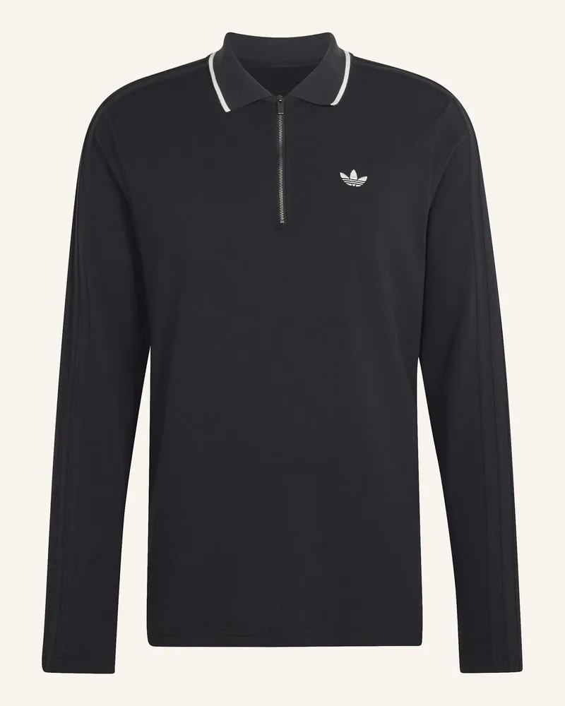 adidas 3-Streifen Poloshirt, Langärmelig, Gerippt schwarz Schwarz