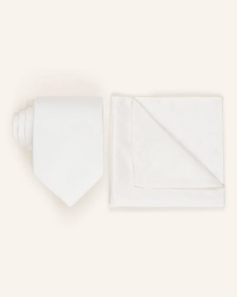 paul Set: Krawatte Und Einstecktuch weiss Weiss