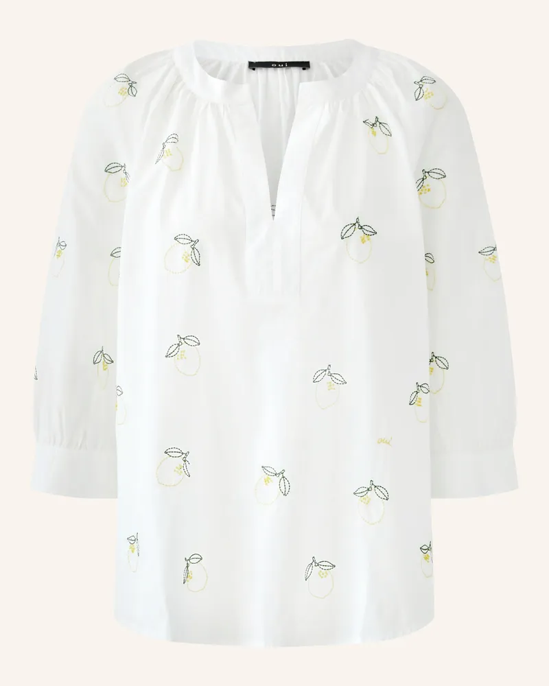 Oui  Bluse Mit 3/4-Arm Und Schmuckperlen weiss Weiss