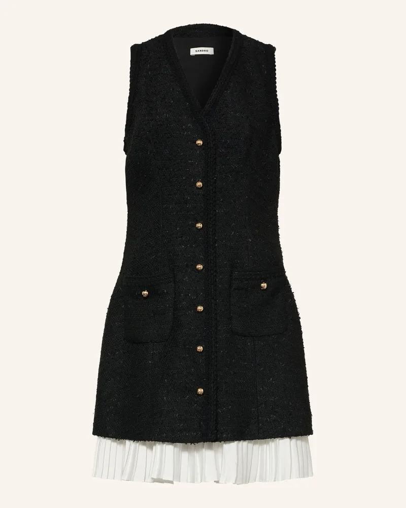 Sandro Bouclé-Kleid Im Materialmix schwarz Schwarz