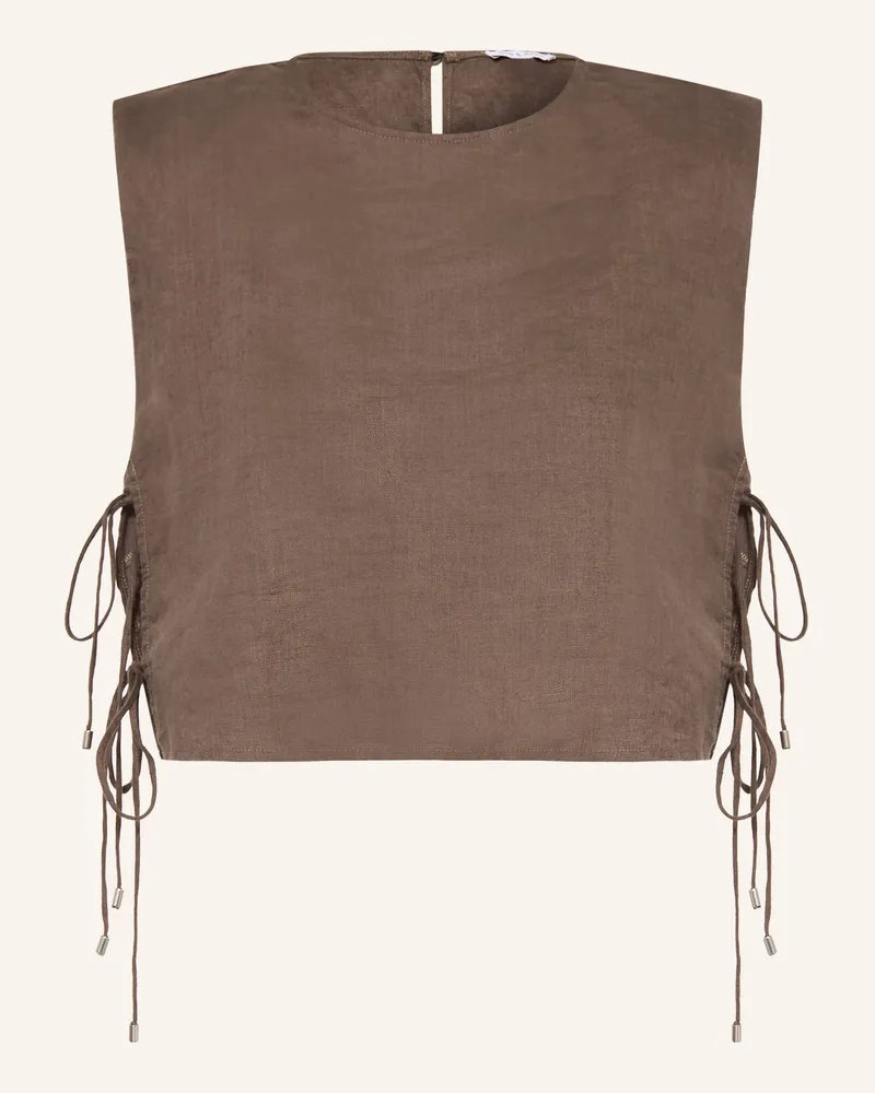 Mrs & HUGS Cropped-Shirt Aus Leinen beige Dunkelbraun