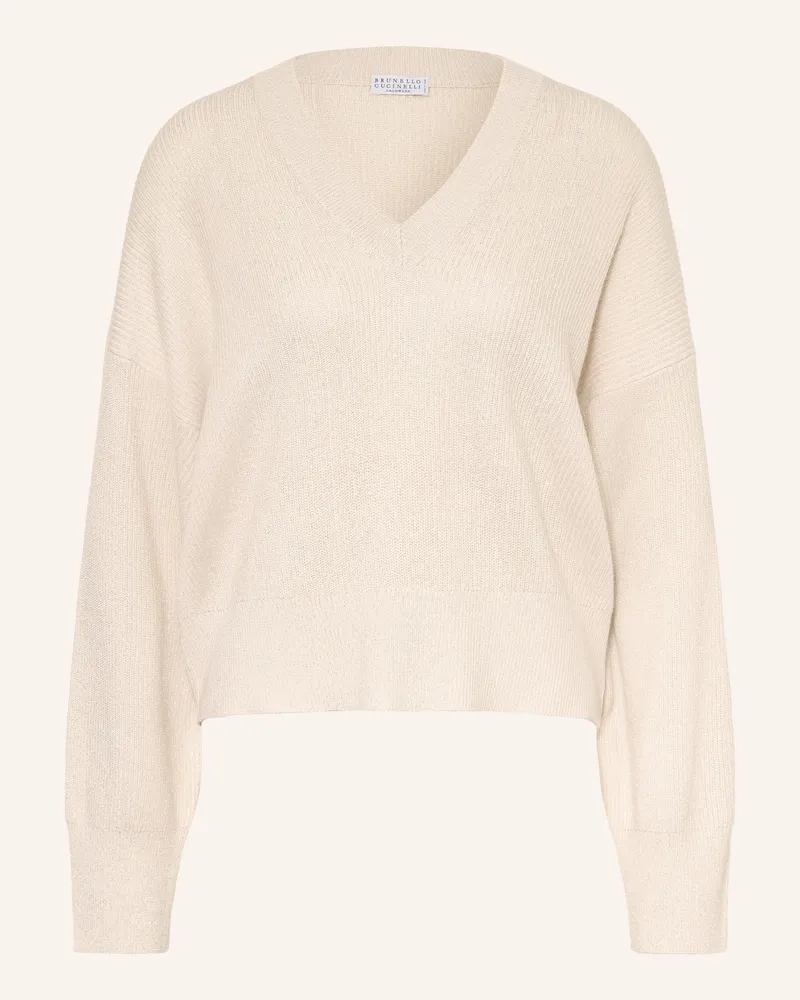 Brunello Cucinelli Cashmere-Pullover mit Glitzergarn Creme