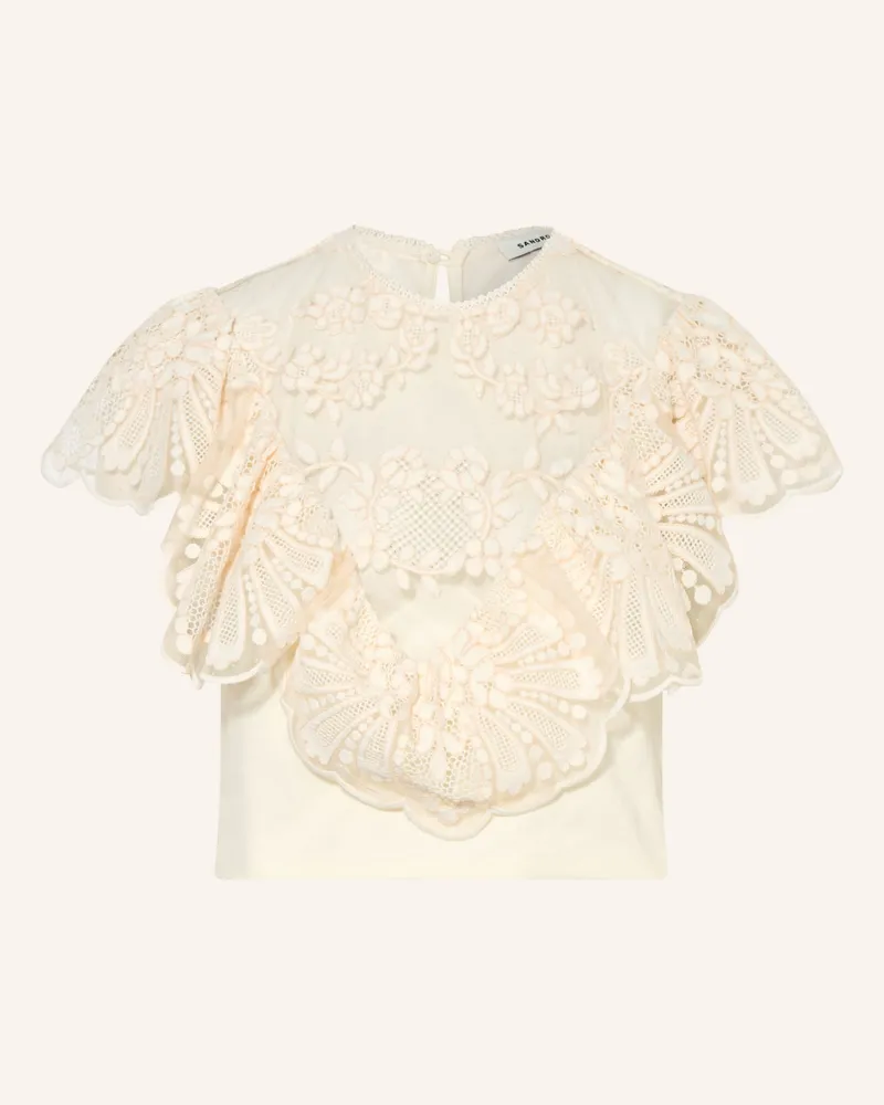 Sandro Cropped-Blusentop Mit Spitze gelb Ecru