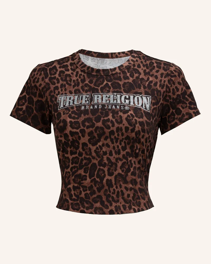 True Religion T-Shirt LEOPARD CRYSTALS Braun
