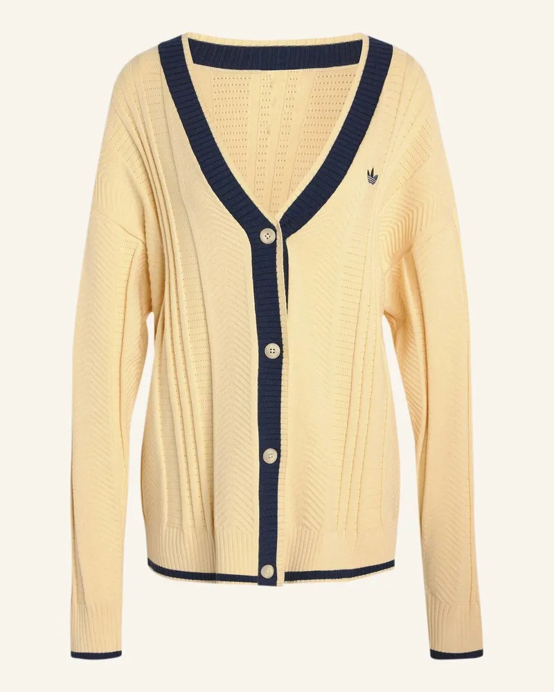 adidas Zopfmuster-Strickjacke gelb Creme