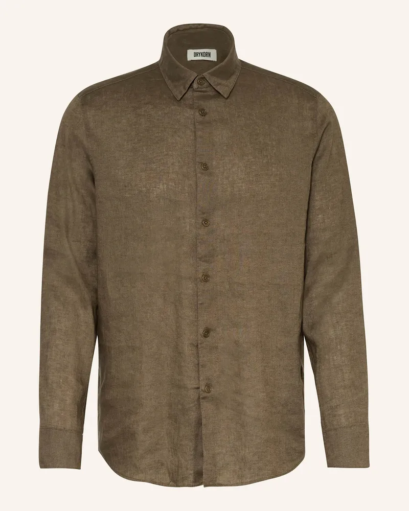Drykorn Hemd RAMIS Regular Fit aus Leinen Khaki