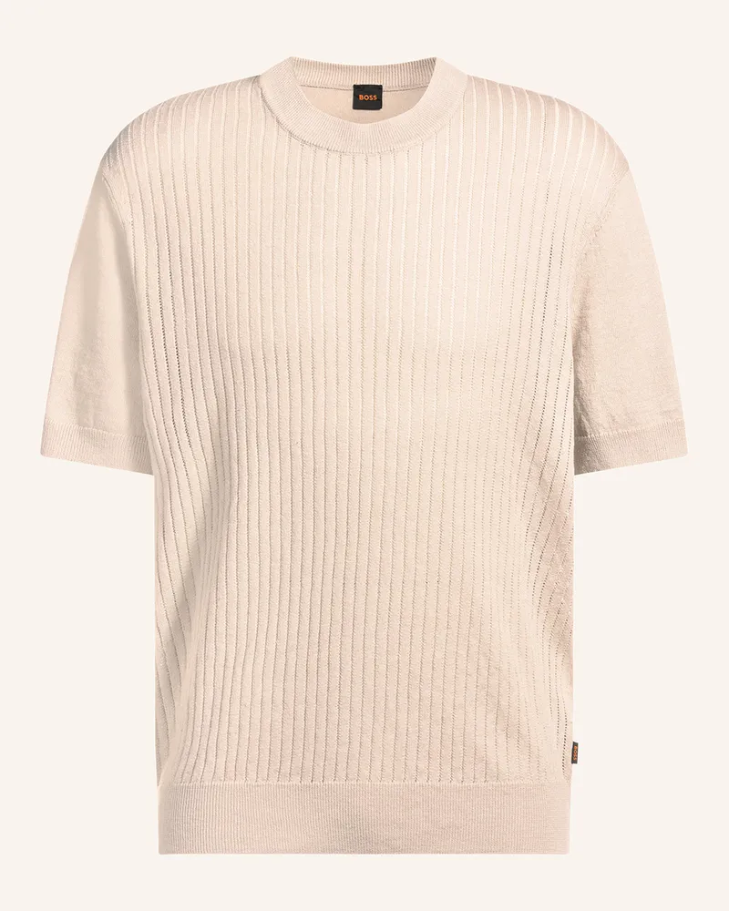 HUGO BOSS Strickshirt AJORDINO mit Leinen Beige