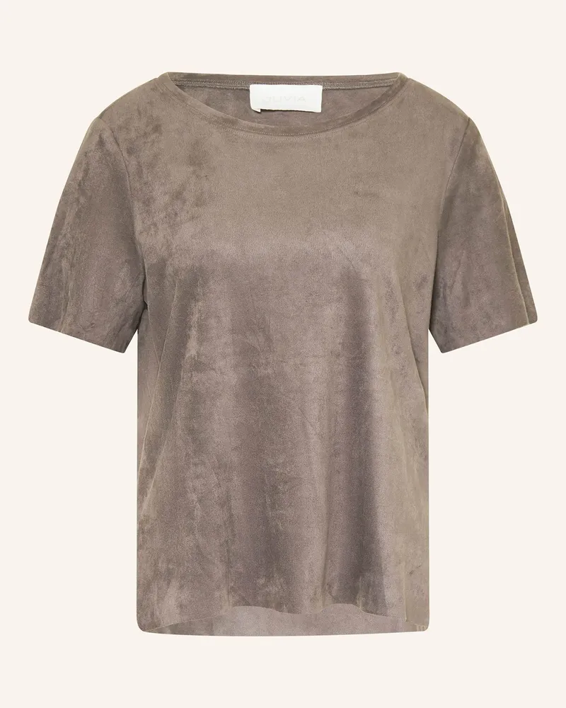 Juvia T-Shirt Belinda In Lederoptik grau Taupe