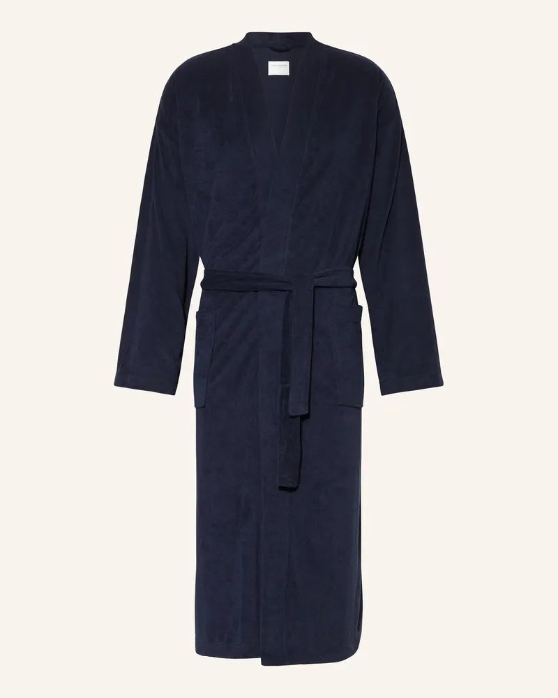 Schiesser Herren-Bademantel Feather Terry blau Dunkelblau