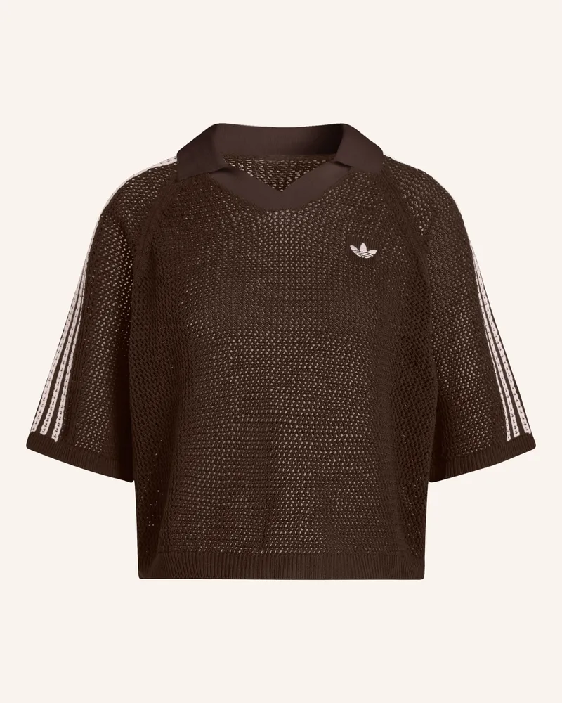 adidas Strick-Poloshirt Knitted Crochet Polo braun Dunkelbraun
