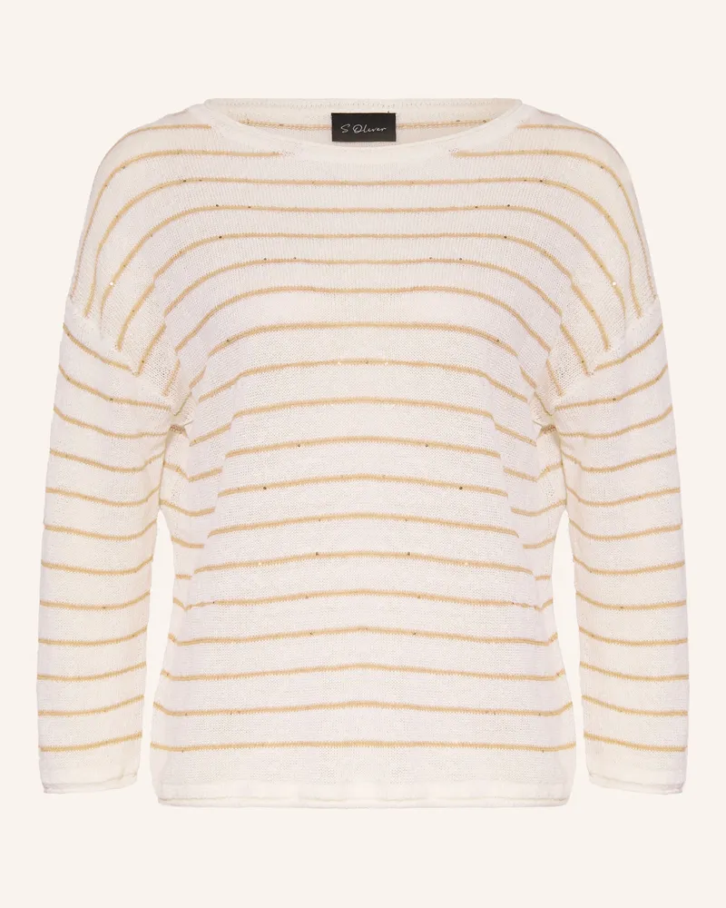 S.Oliver Pullover Mit Leinen Und Pailletten weiss Creme