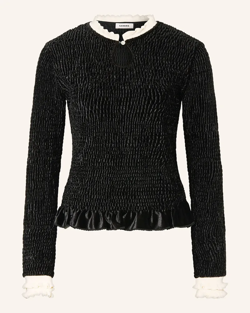 Sandro Samtshirt mit Rüschen Schwarz