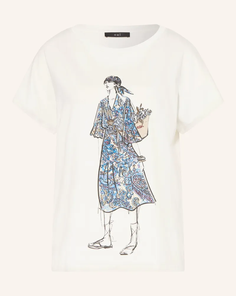 Oui  T-Shirt mit Schmucksteinen Weiss
