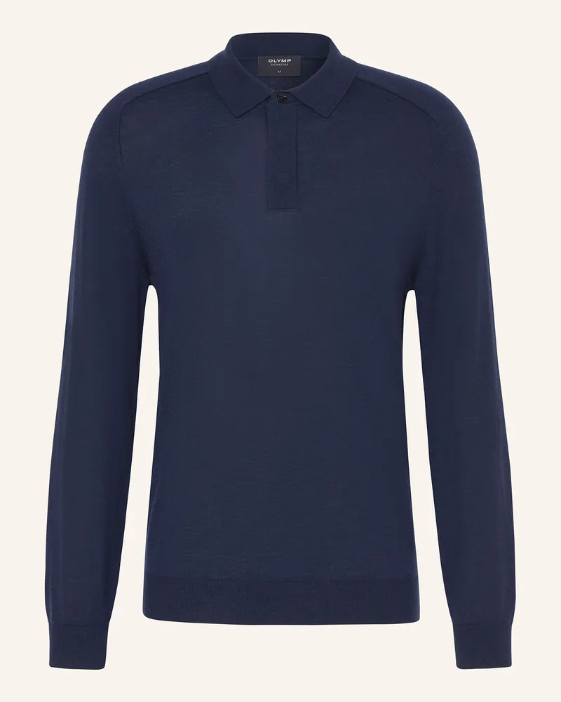 Olymp Strick-Poloshirt Tailored Fit blau Dunkelblau
