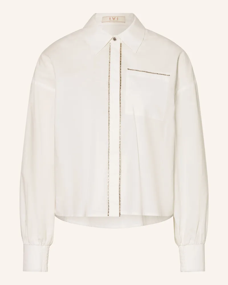 IVI Collection Hemdbluse mit Schmucksteinen Weiss