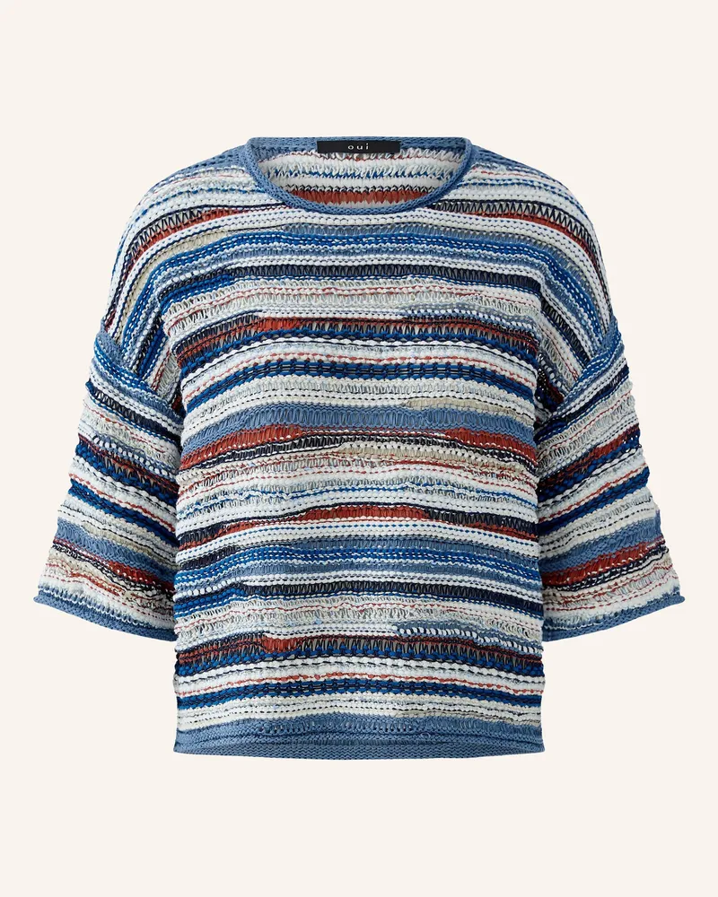 Oui  Pullover mit Pailletten und 3/4-Arm Blau