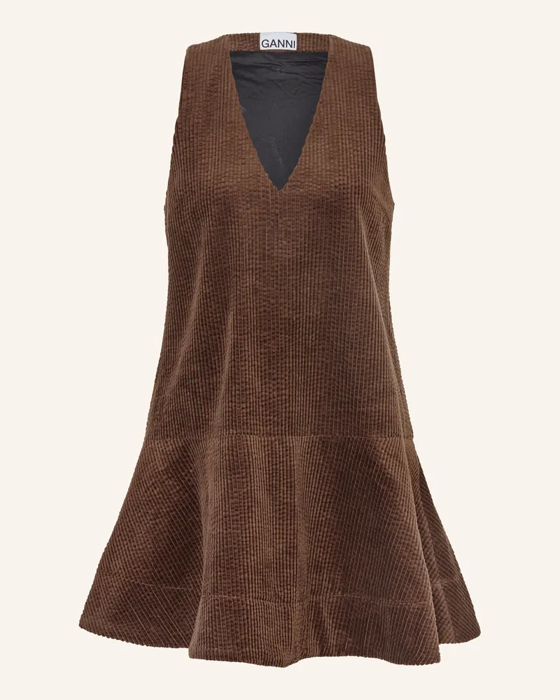 Ganni Cordkleid Dunkelbraun