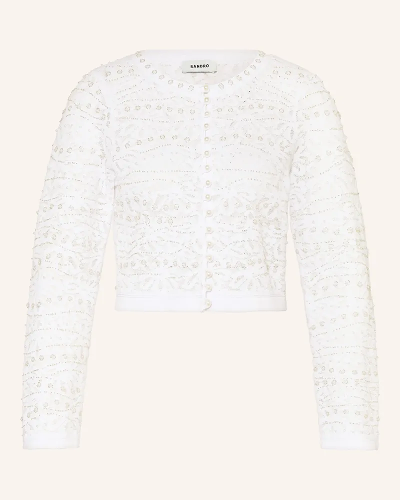 Sandro Strickjacke mit Schmucksteinen Weiss