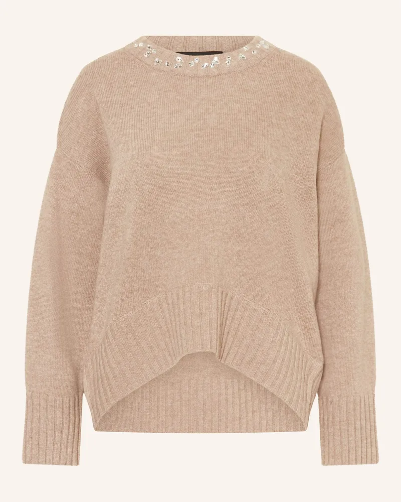 Repeat Pullover mit Schmucksteinen Beige