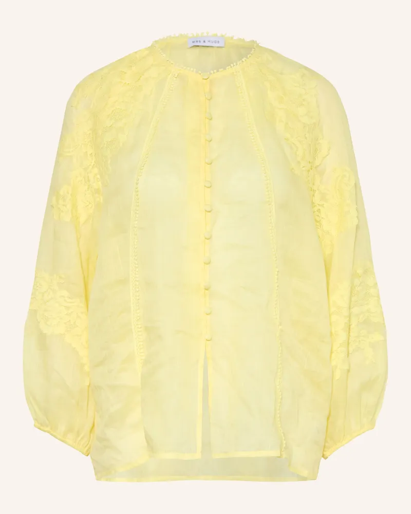 Mrs & HUGS Bluse Mit Spitze gelb Hellgelb
