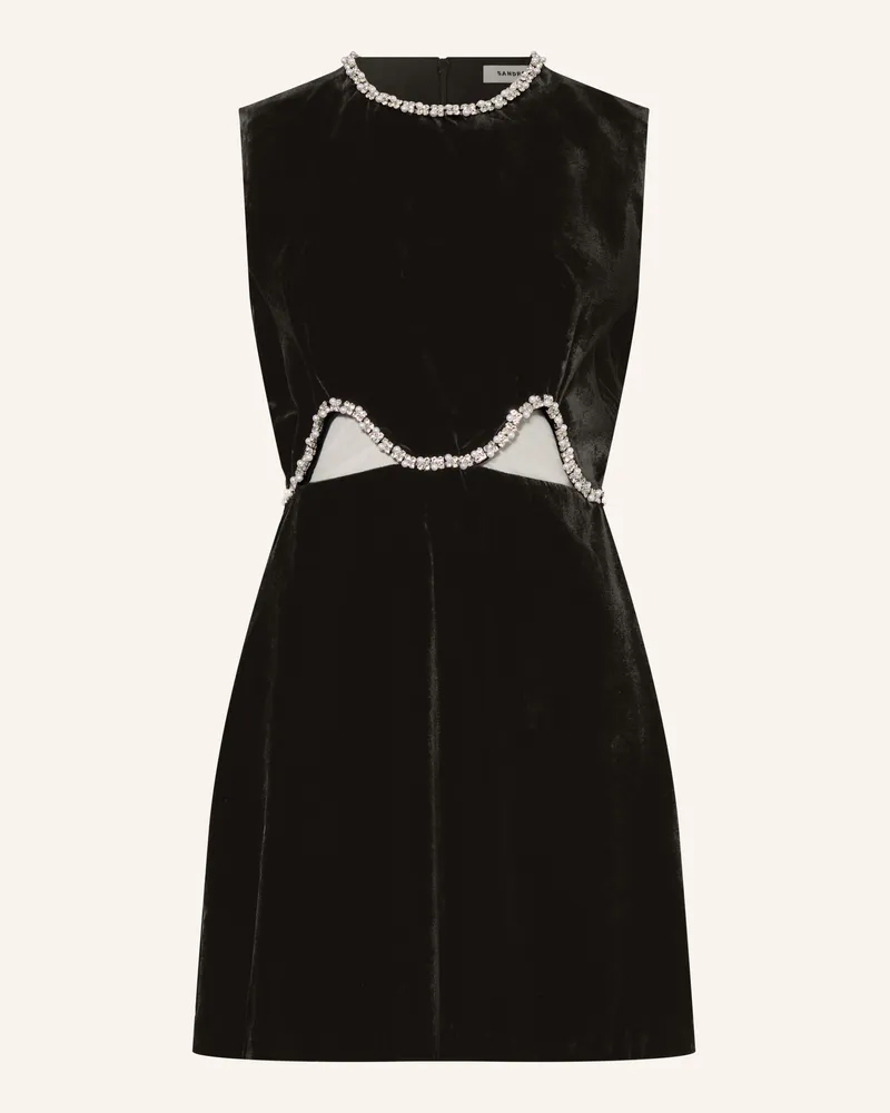 Sandro Samtkleid mit Schmucksteinen Schwarz