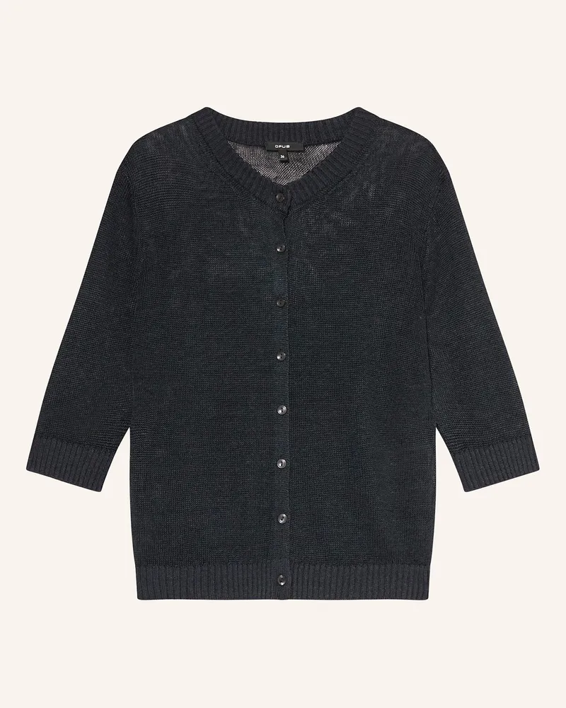 OPUS Strickjacke DATINA mit Leinen und 3/4-Arm Dunkelblau