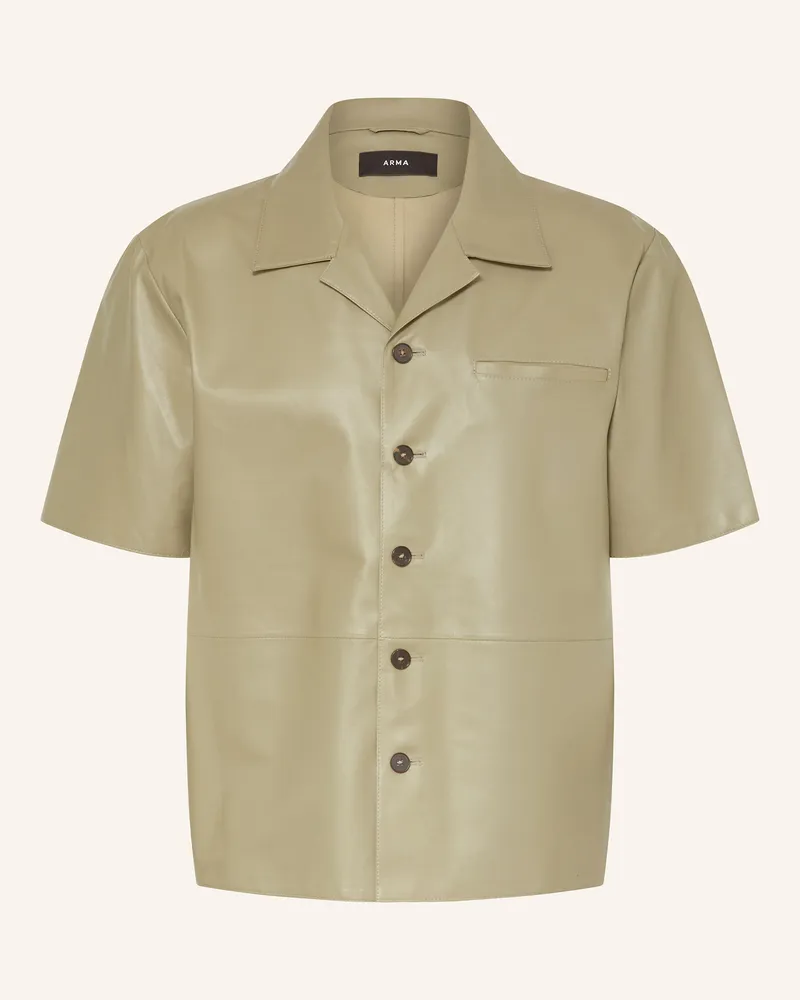 Arma Resorthemd Cave Comfort Fit Aus Leder gruen Oliv