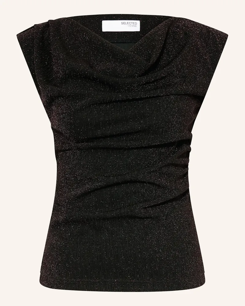 Selected Top mit Glitzergarn Dunkelbraun