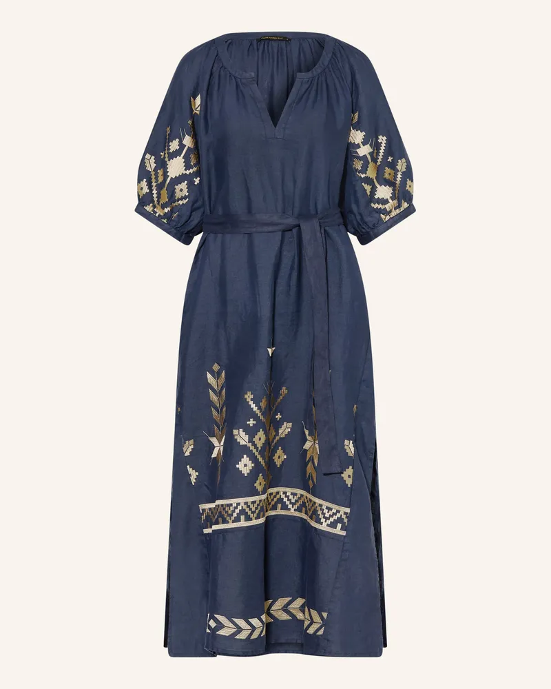 Greek Archaic Kori Strandkleid IOS aus Leinen mit 3/4-Arm Dunkelblau