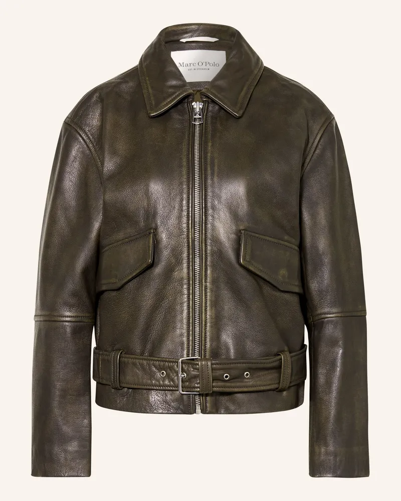 Marc O'Polo Lederjacke gruen Dunkelbraun