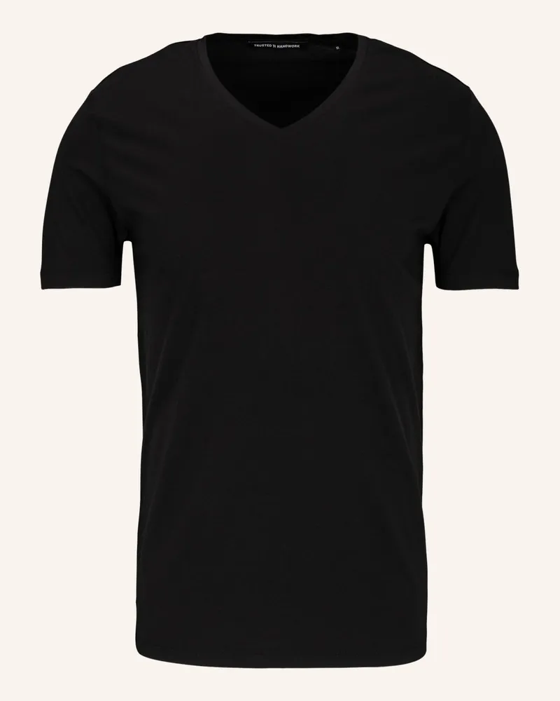 Trusted Handwork V Neck 1/2-Sleeve T-Shirt Schwarz