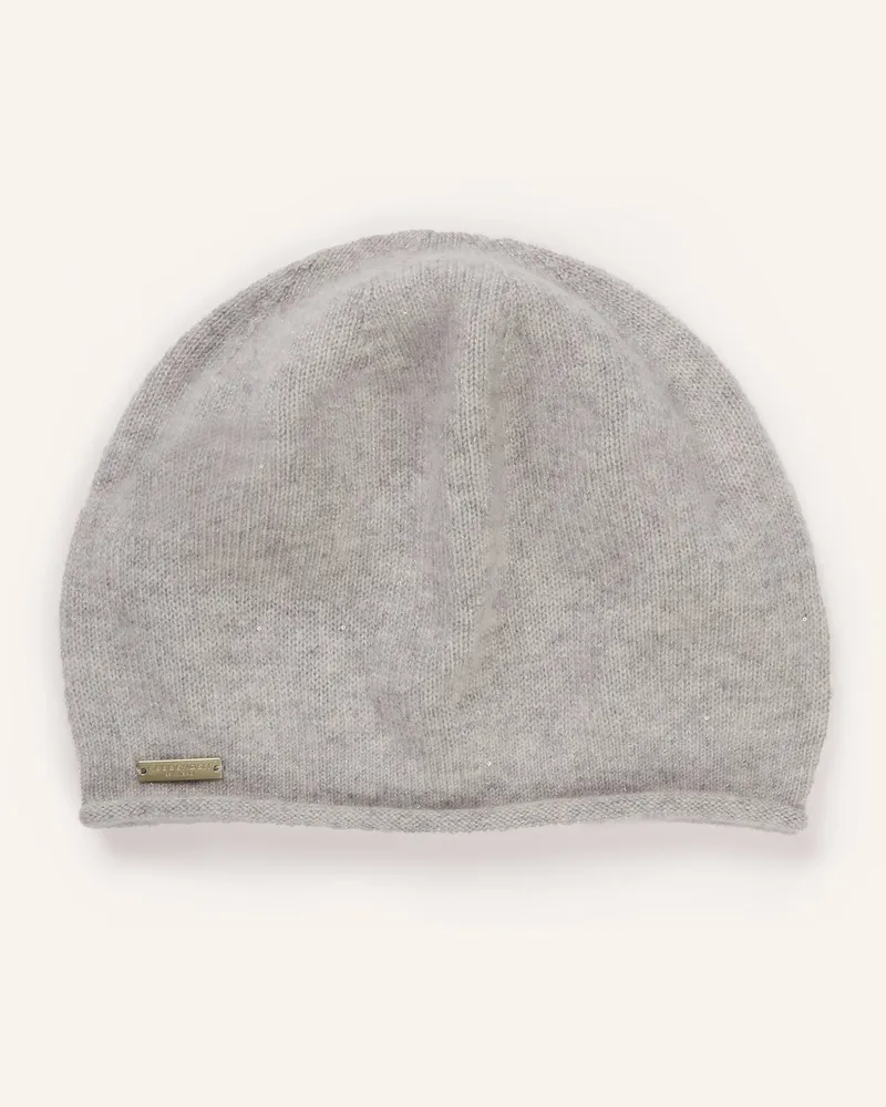 Seeberger Cashmere-Mütze mit Pailletten und Glitzergarn Hellgrau