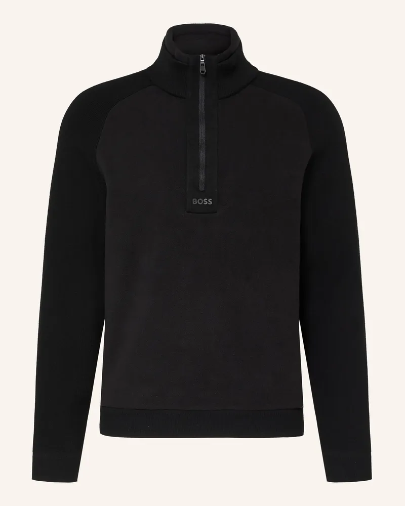 HUGO BOSS Troyer Teddy Im Materialmix schwarz Schwarz