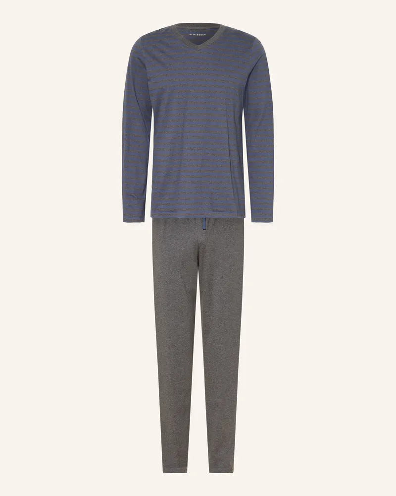 Schiesser Schlafanzug Casual Nightwear grau Blaugrau