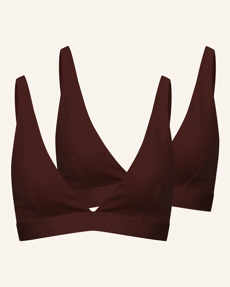 Ehrlich Textil 2er Pack Casual Cotton Bügelloser Plunge Bh Mittlerer Halt Aus Bio-Baumwolle - Verstellbare Träger braun Braun