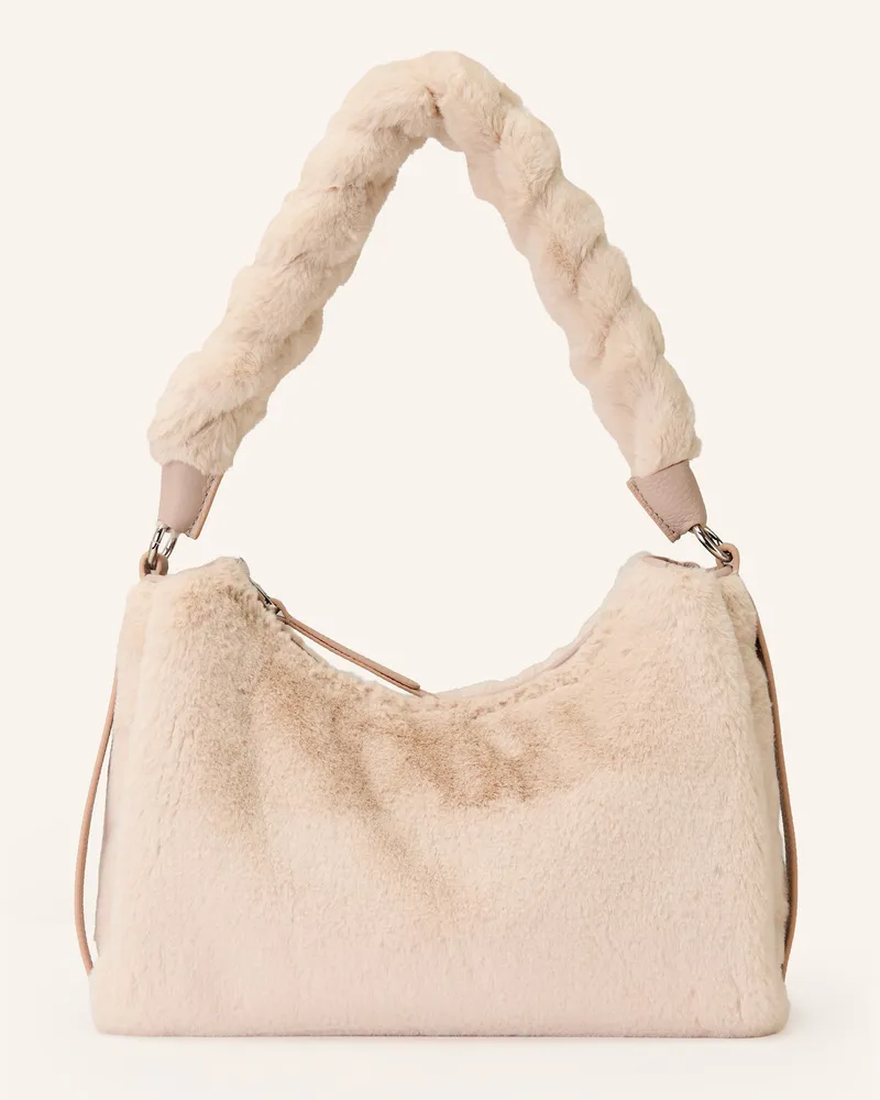 Coccinelle Schultertasche aus Kunstfell Creme