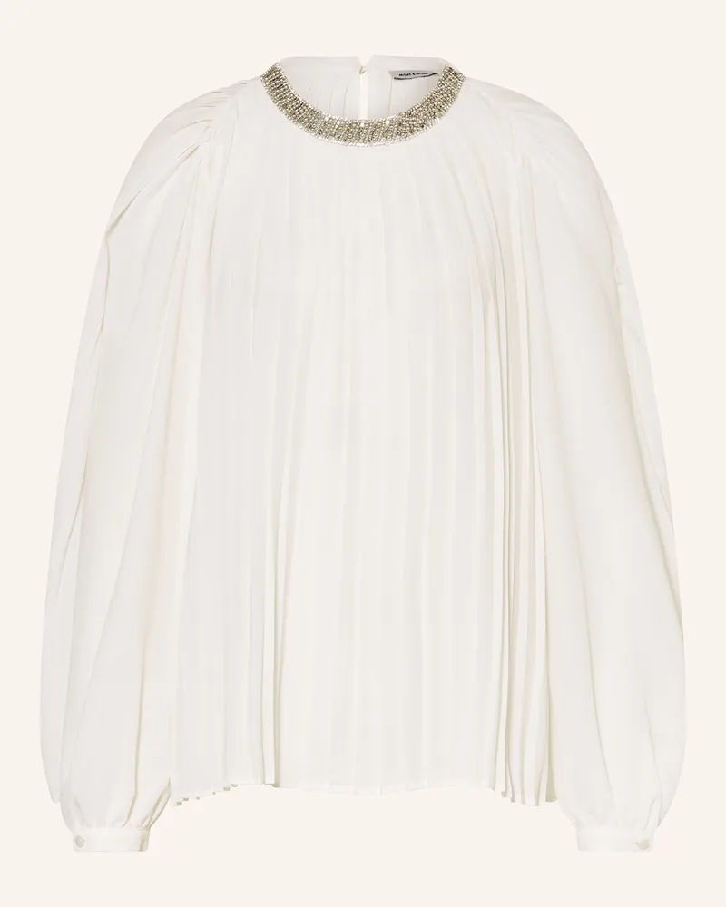 More & More Blusenshirt mit Plissees und Schmucksteinen Ecru