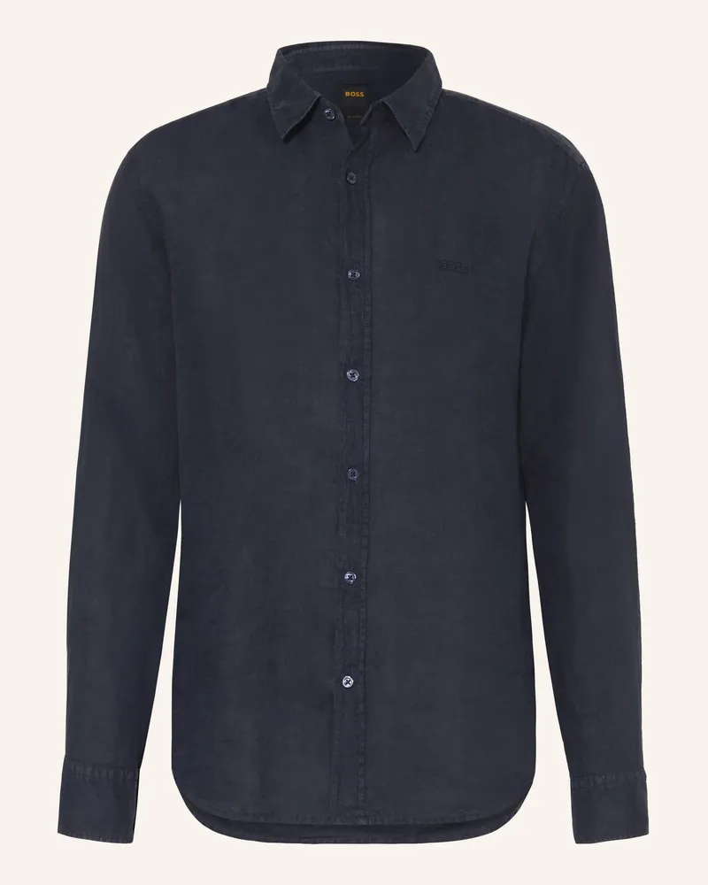 HUGO BOSS Leinenhemd RELEGANT Regular Fit Dunkelblau