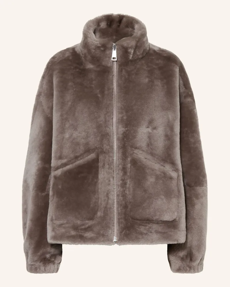 Mrs & HUGS Lederjacke Zum Wenden beige Taupe