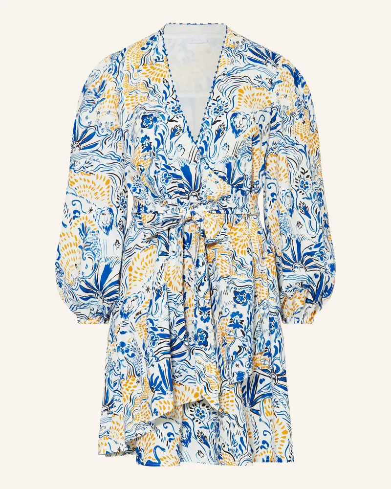 Lala Berlin Wickelkleid Dilovan Mit Leinen blau Weiss