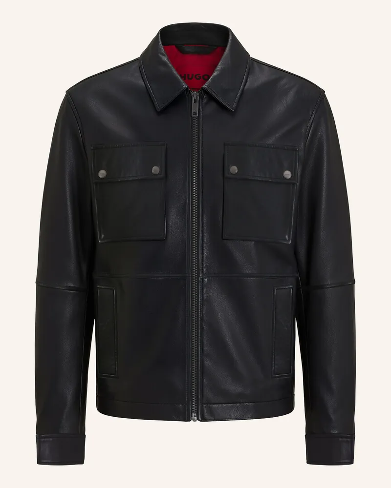 HUGO BOSS Lederjacke LEMNI Regular Fit Schwarz