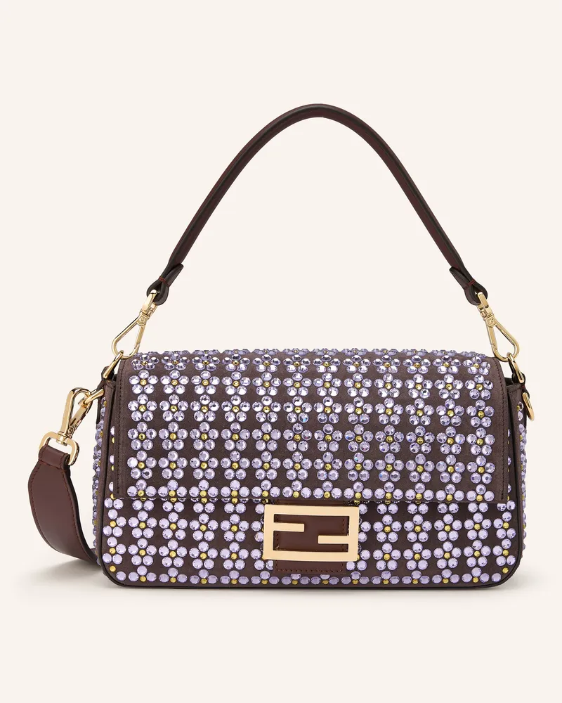 Fendi Schultertasche Baguette Medium Mit Schmucksteinen lila Dunkelbraun